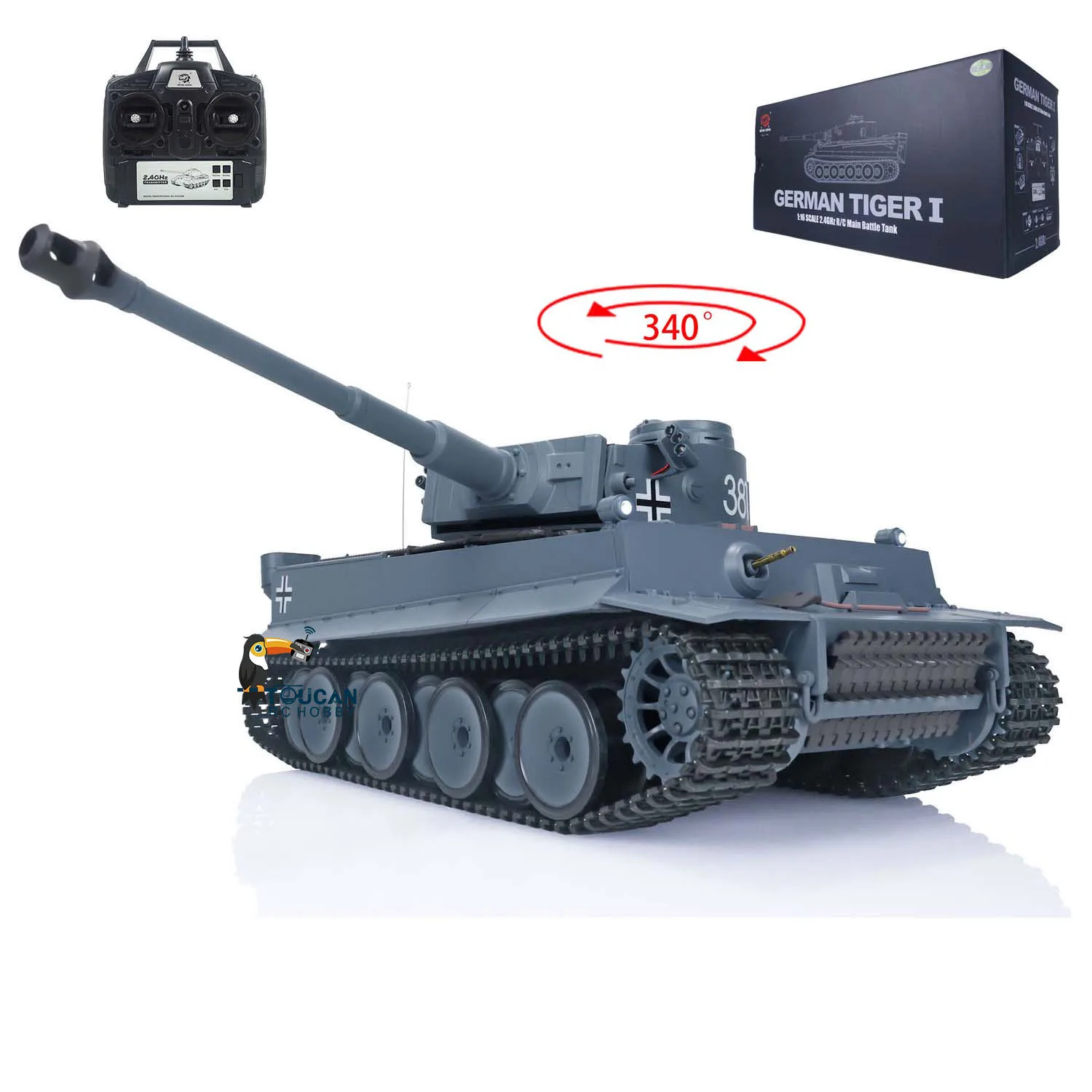 1/16 7.0 Heng Long German Tiger I Serbatoio Radiocomandato 3818 Torretta Luce Laterale Fumo Minigun Cars Th21239