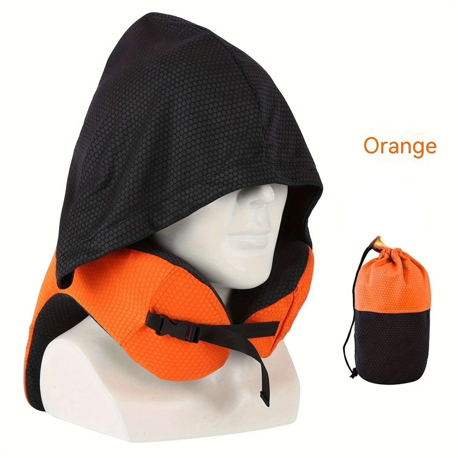 1pc Hooded U-Shape Memory Foam Travel Neck Pillow-Adjustable Support, Drawstring Carry Bag-Ideal for Flights, Road Trips, Of