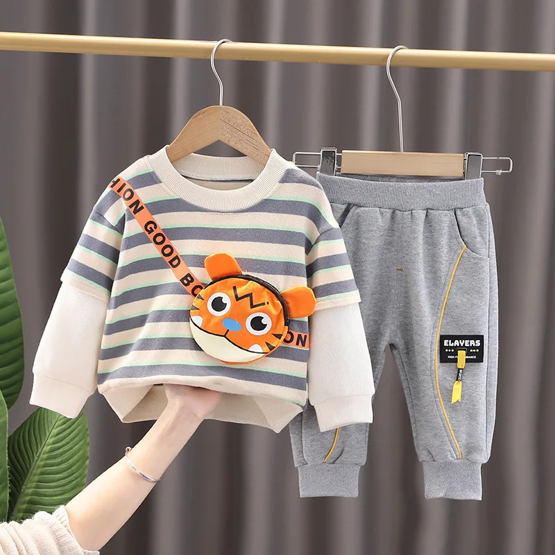 stylish baby clothing set Spring and Autumn Children's Suit Boys Cartoon Pullover Two-piece Long Sleeve 0-4 Years Old Boys and Girls Casual Sweater Suit sun baby clothing set