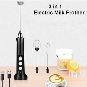 Montalatte elettrico 3 in 1 Frusta agitatore portatile senza fili Frusta per schiuma di latte a 3 velocità Caffè Cappuccino con base di ricarica di tipo C 1