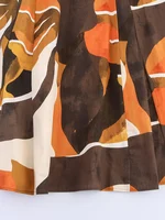 2025 Women Summer MIDI Skirts Vintage Print Poplin Belt Female Elegant Street A-Line Skirt Clothing - Image 4