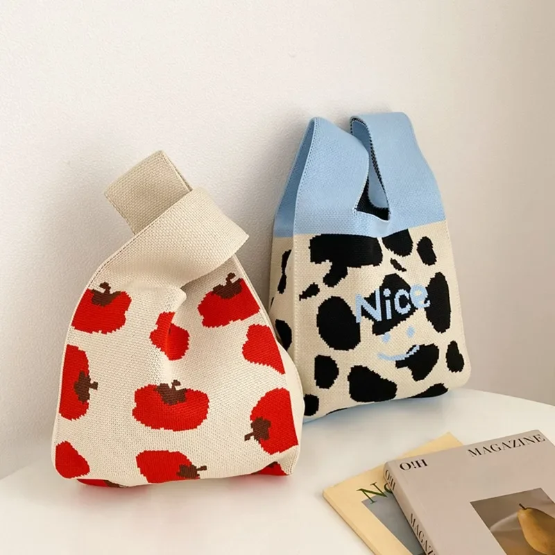 

New Fashion Network Red Style Trend Minimalist Style Solid Color Knitted Handheld Tote Bag Outgoing Portable Solid Color