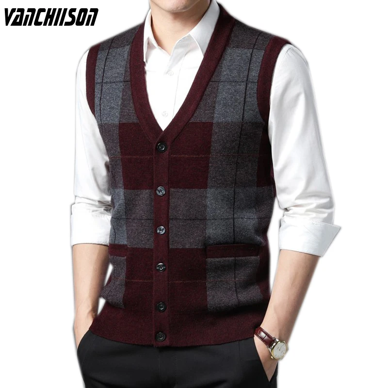 Men Brand Knit Vest Buttons Down Basic 