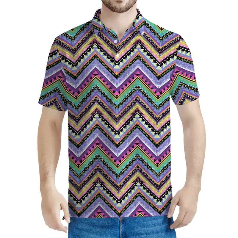 

Vintage Aztec Tribal Pattern Polo Shirt For Men 3d Print Ethnic Totem Tee Shirts Tops Button Short Sleeve Casual Lapel Blouse