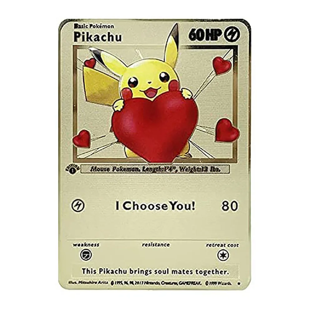 Золотая карточка из мультфильма «Покемон», Пикачу, Эви, 60 л.с., я выбрал тебя, золотая металлическая игра, коллекционная карточка, коллекционные игрушки, подарок для детей