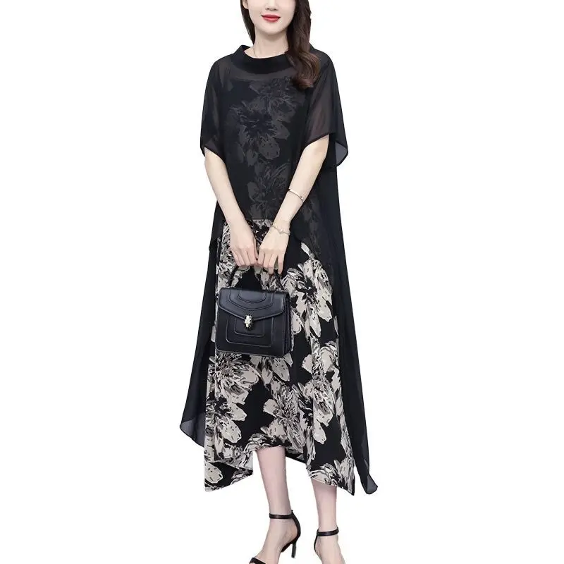 Large Women's Loose Dress Summer New Elegant Women's Long Chiffon Dress Fashion Two Piece Set Dresses for Women 2024 Dress Sets