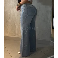 Women's Drilled Straight Leg Jeans Pants 2025 Stylish Baggy Pants Y2k Streetwear Outfit Wide Leg Loose Jeans Ladies Bottoms - Image 3