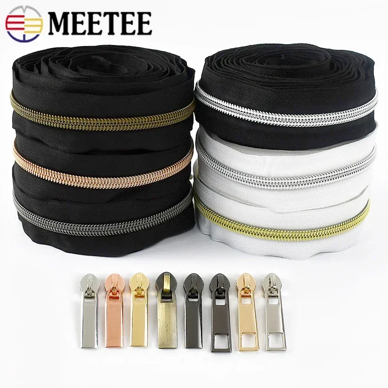 2/5M Meetee 3# 5# Sewing Nylon Zippers for Bags Zips Slider Puller Luggage Zip Closure Zipper Repair Kit DIY Garment Accessories