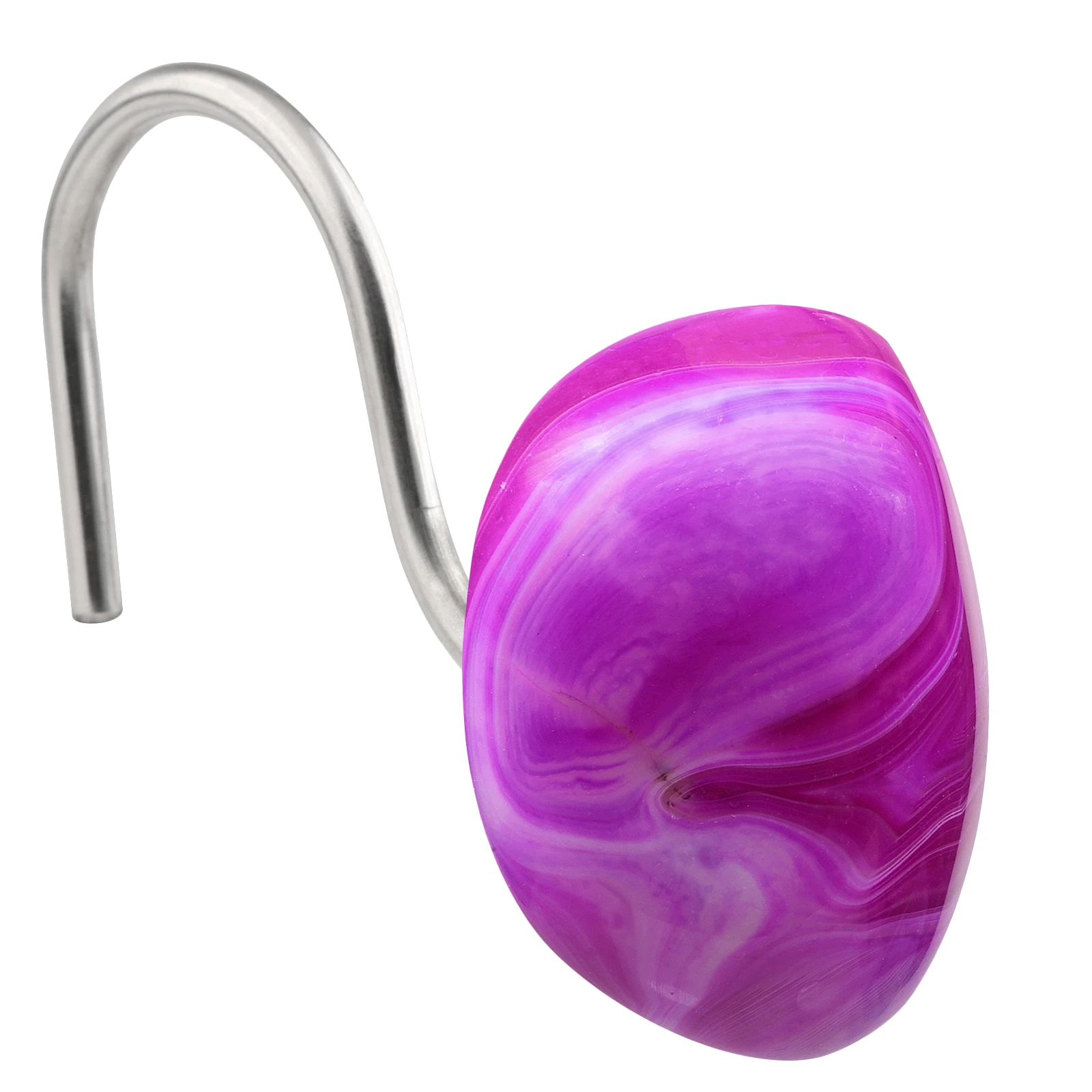 Irregular Polished Agate Stone Shower Curtain Hooks S-Shaped Stainless Steel Shower Hooks For Bathroom Shower Rod Home Decor