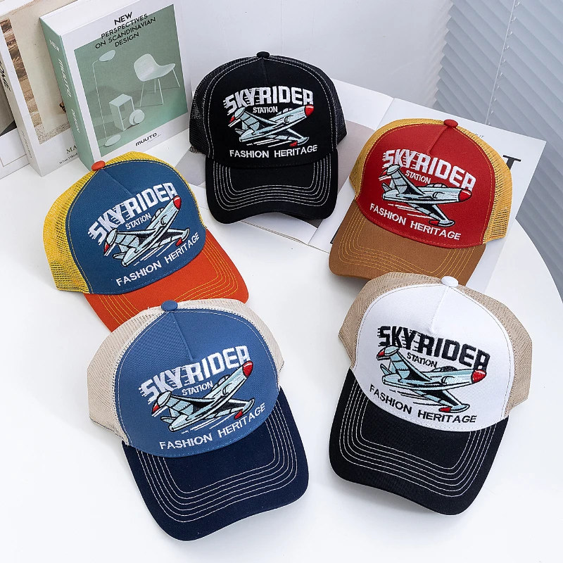 New Style Breathable Mesh Cap Outdoor Baseball Cap Men Women SKY RIDER Embroidered Pattern Snapback Trucker Hat Cap