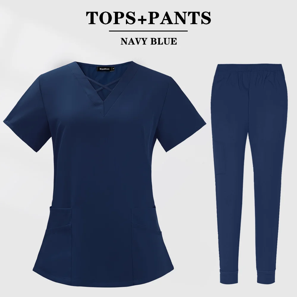 Price Pet Hospital Uniform Set Scrub Suits Solid Color Unisex Surgical Gown Pocket V-neck Scrubs Set for Women Joggers