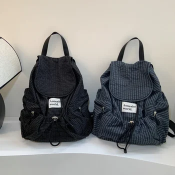 Zaini dolci di grande capacità in nylon scozzese casual alla moda 2026 Borse da scuola portatili in stile classico retrò di alta qualità per le donne