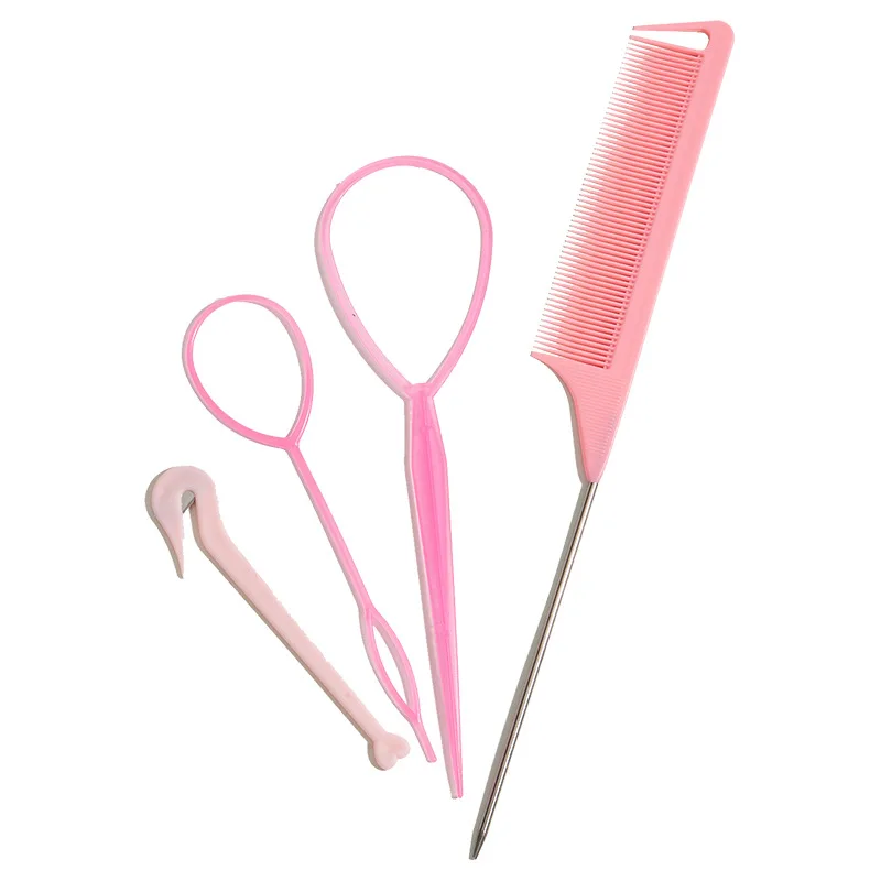 4 Stks/set Franse Vlecht Gereedschap Lus Elastische Haarbanden Remover Cutter Rat Staart Kam Metalen Pin Staart Vlechten Kammen Voor Haar Styling