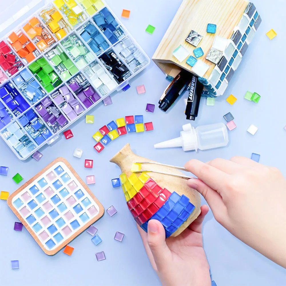 Crystal Mosaics Supplies 50pcs 1x1cm Creative Mixed Color Mosaic Pieces Crystal Multi Blend Color Option DIY Coaster Vase Cups Handmade Mosaics Supplies