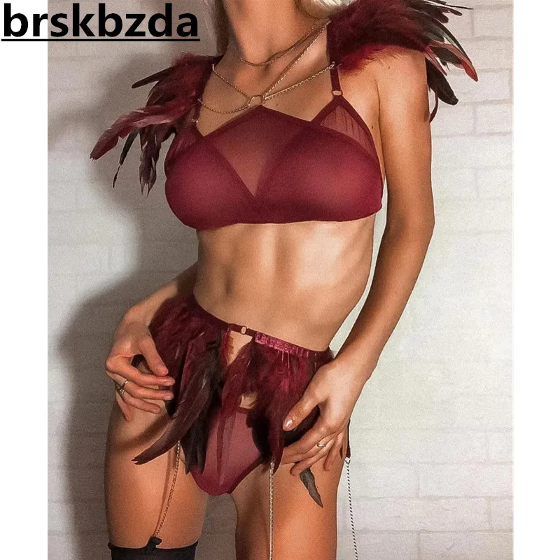 

Brskbzda перо яркое белье сетка прозрачная цепочка бюстгальтер порно Нижнее белье без цензуры Роскошные кружевные подвязки 3 шт. эротические наборы