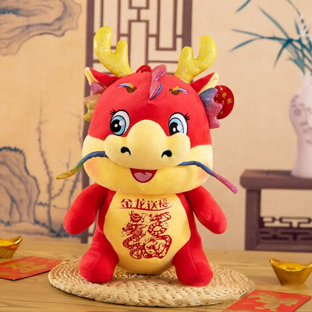 

Мягкая набивная кукла 2024 Год Дракона, плюшевая кукла с благословением, баннером, китайский зодиак, мультяшный талисман, мягкая Набивная игрушка для весны