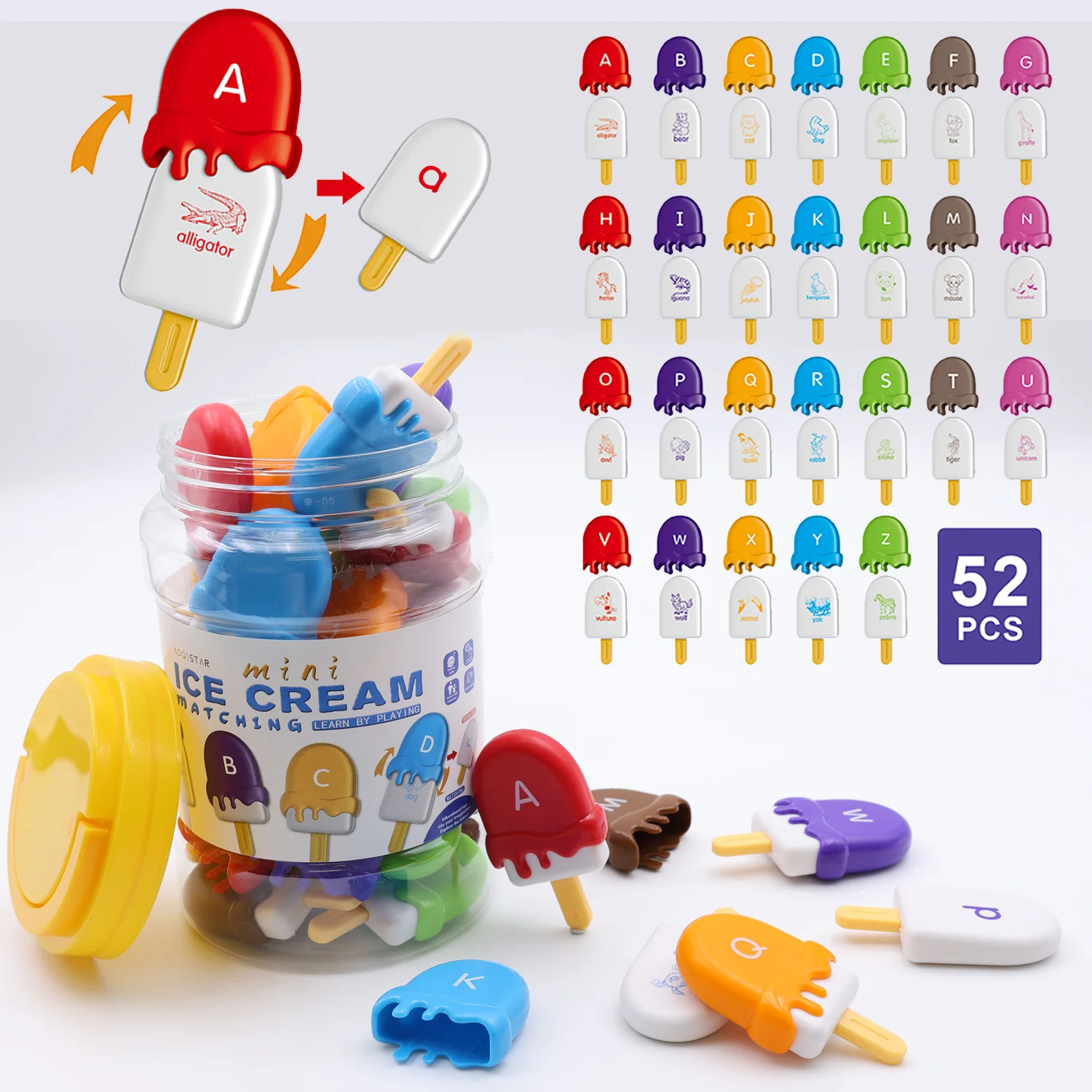52PCS Ice Cream Alphabet Matching Toy Colour Counting Word Learing for Children Development Game Uppercase Lowercase Letters
