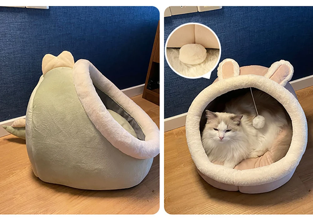 Semi-closed breathable cat sleeping bed with cute animal ears.