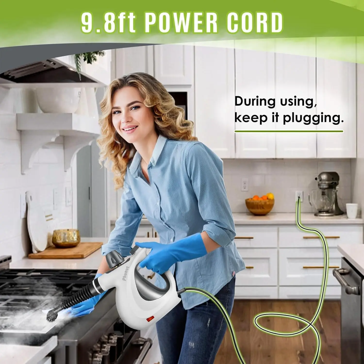 Pressurized Handheld Multi-Surface Natural Steam Cleaner with 12 pcs Accessories, Multi-Purpose Steamer for Home Use, Steamer