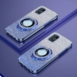 Glitter Plating Magnetic Holder Silicone Phone Case Cover - A7 2018 A750 (Blue)