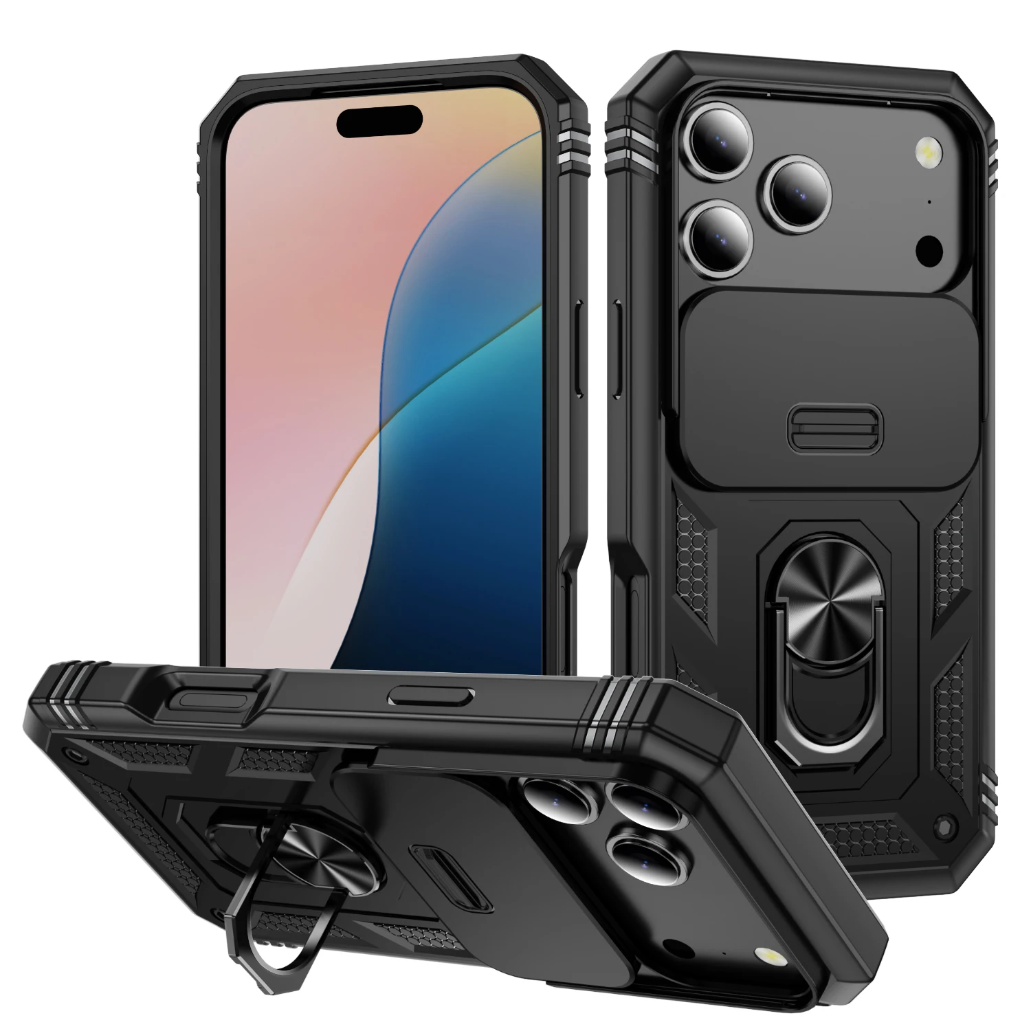 Heavy Duty Phone Case with 360-Degree Kickstand and Camera Protection