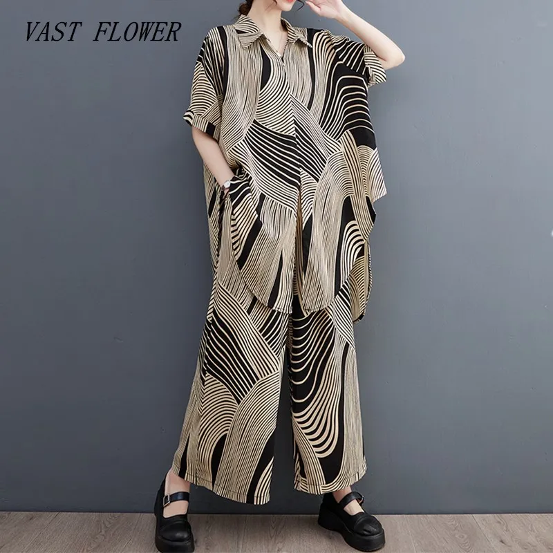 

summer casual 2 two piece set oversized shirts for vintage blouse loose tops women 2023 blouses shirt clothing wide leg pants