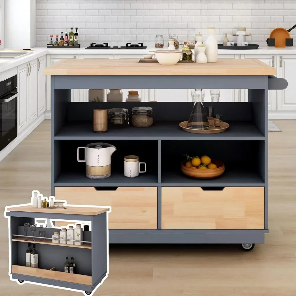 high-quality Kitchen Island Cart with Drawers, Wood Top Mobile Kitchen Cart Storage multifunctional