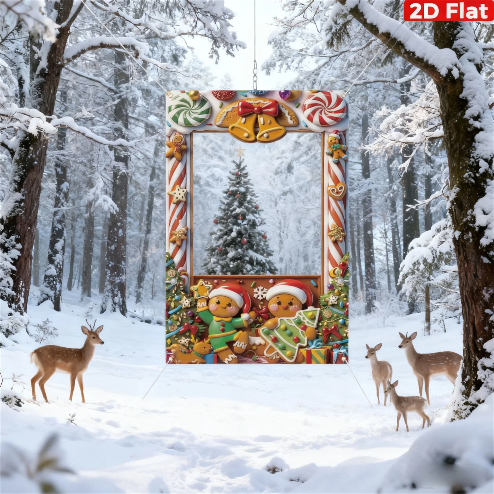 Christmas Backdrop Santa Claus Print Frame Photo Booth Props Carnival Party Favor Gingerbread Man Theme Decorations