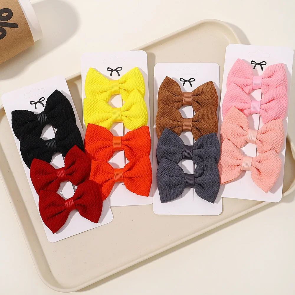 

4 Pcs/Set Kids Bows Cute Solid Color Hair Clip Baby Girls Handmade Headwear Nylon Soft Hairpin Fashion Children Hair Accessories