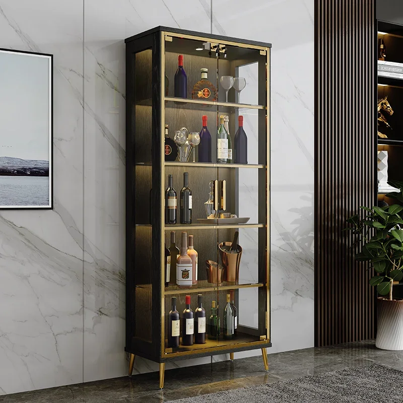 Luxury solid wood wine cabinet New Chinese living room against the wall Modern simple high-end household storage glass display c