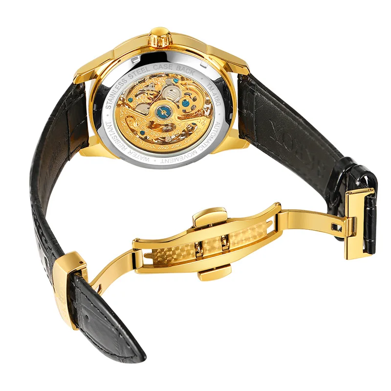 SKROX High Quality Luxury Skeleton Automatic Movement Elegant Men's Watch Mechanical Sapphire Glass Male Wrist Watches Leather 6
