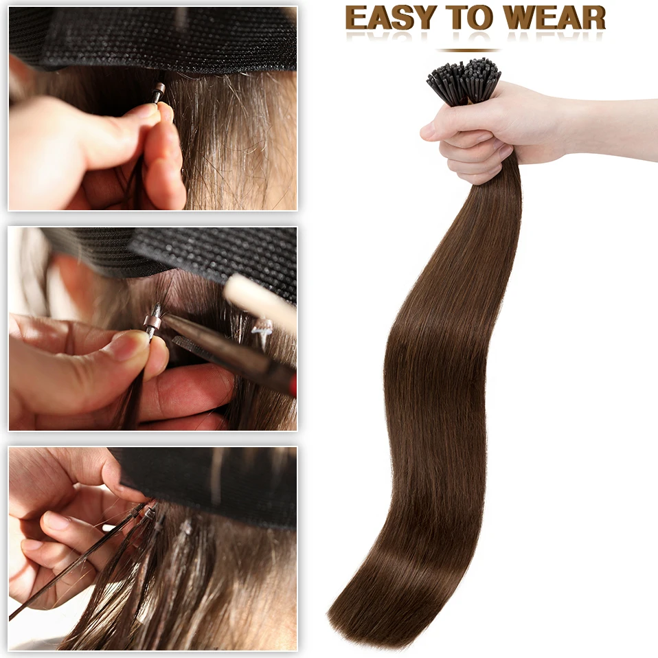 S-noilite 1g/pc I Tip Natural Hair Extensions Capsule Keratin Human Hair Fusion Keratin Pre-Bond Micro Ring Stick Straight