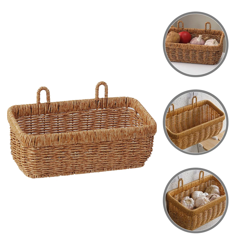 

Wicker Hanging Basket Woven Storage Basket Wall Egg Baskets Storage Bin Garlic Keeper Vegetable Fruit Wall Mount Organizer