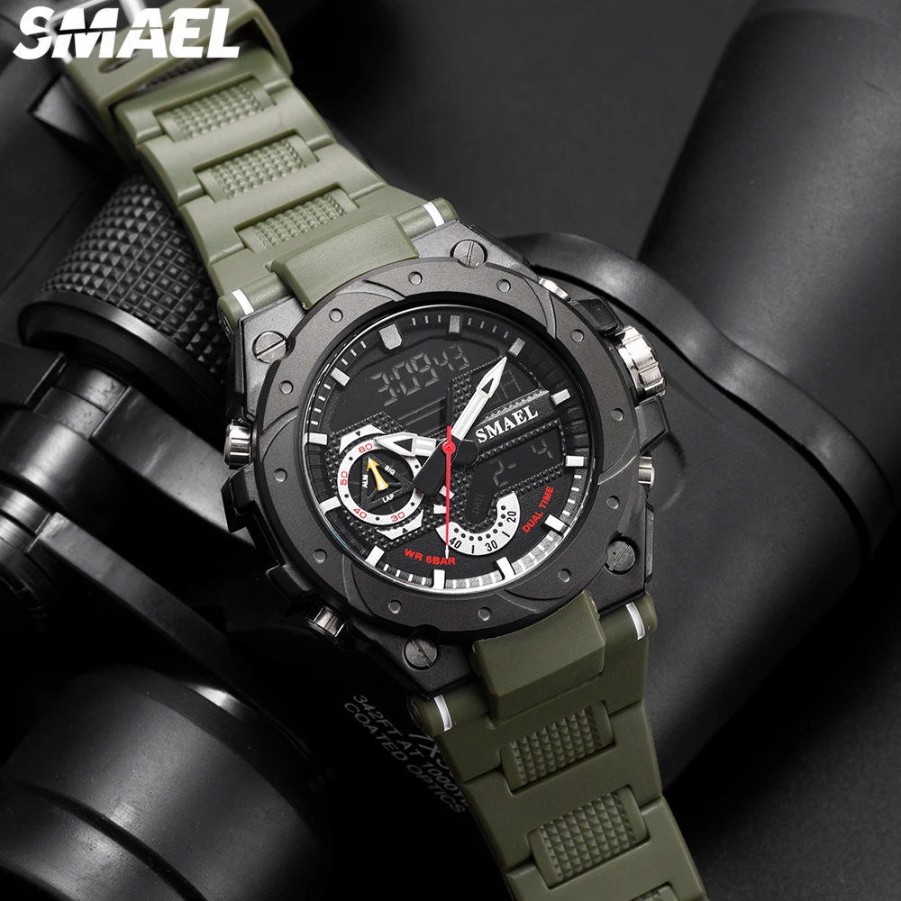 SMAEL 8060 Fashion Brand Alloy Watch Men's Multi functional Cool Dual Display Outdoor Waterproof Electronic Watch 6