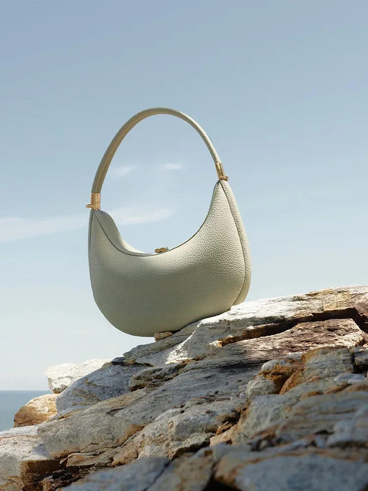 

Bag Color Women Songmont For Fashion Half Shoulder Moon Bags Solid Designer Leather Genuine Lady Crossbody