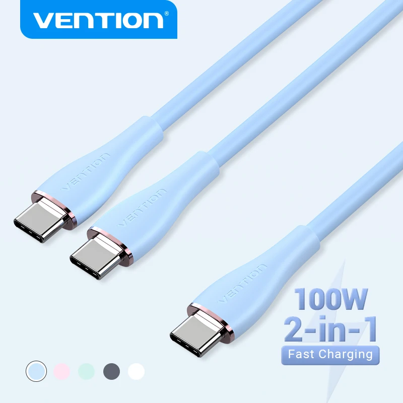 Vention 2 in 1 Type C cable 5A Charging Date Cable 100W 1.5M For POCO Xiaomi Samsung USB C Wire Cord For AppleBook Air HUAWEI