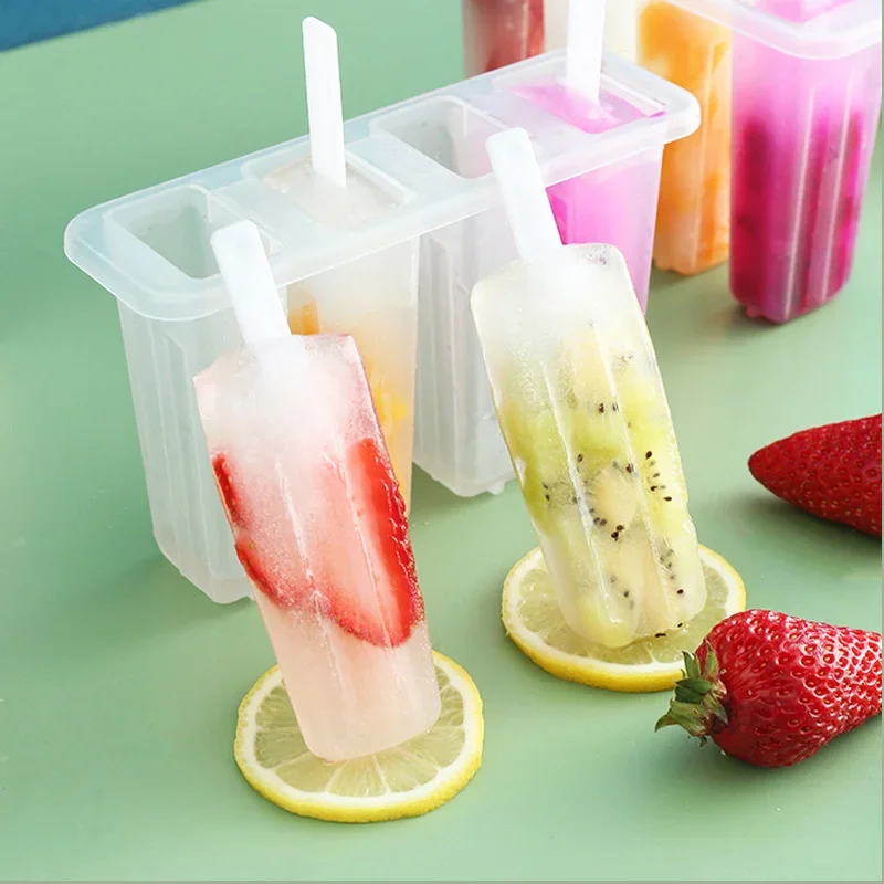 Popsicle Mold Homemade Strawberry Fruit Popsicle Mold Children's Frozen Ice Cream Kitchen Bar Tool Ice Cream 4 Grid Trays