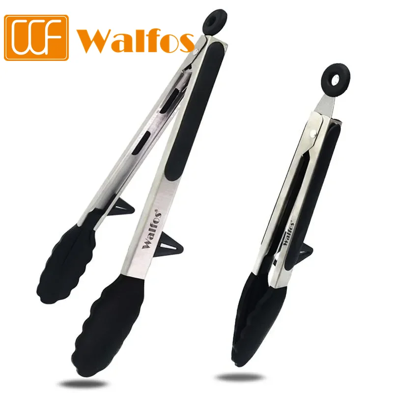Walfos® Pinze da cucina, resistenti al calore, set da 3 (18 cm, 23 cm, 30,5 cm), in acciaio inox e punte in silicone senza BPA, ideale per la cottura