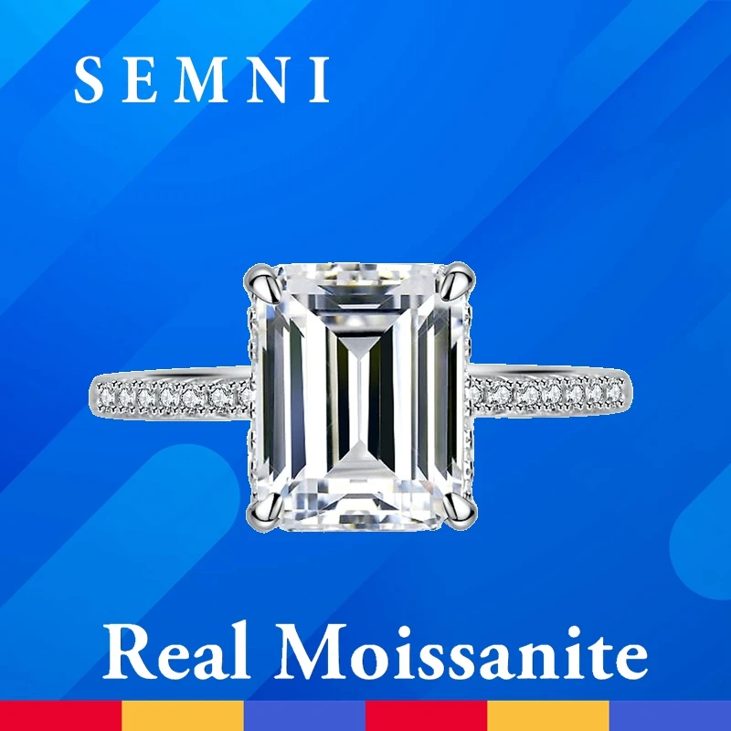 

SEMNI 4.0ct Emerald Cut Moissanite Diamond Ring for Women 925 Sterling Silver Gift for Beloved Wife Girlfriend Mum Freeshipping