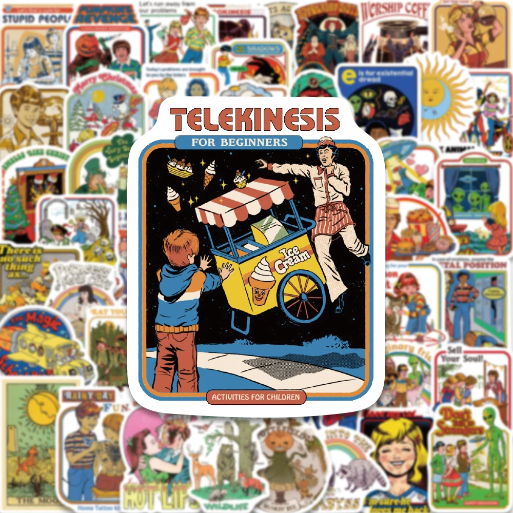 50PCS Cartoon Lustige Lebensmittel Retro Kunst Poster Aufkleber Kreative Horror Abstrakte Dekoration Wasser Tasse Telefon Fall Sammelalbum Geschenk
