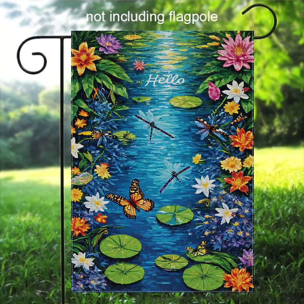 Hello Spring Gartenflagge - Blumen & Schmetterlinge Motiv, Doppelseitig, Jute, 30,5 X 45,7 Cm Für Hof & Terrasse