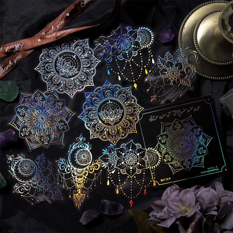 Stickers star the moon large size material decoration collage stickers 10 sheets per pack PET hot stamping stickers 6 types