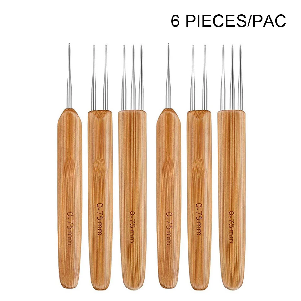 0.75MM 바늘 크기 6 조각 크로 셰 뜨개질 후크 세트 머리 끈 도구 dreadlocks 머리 크로 셰 뜨개질 바늘 세트