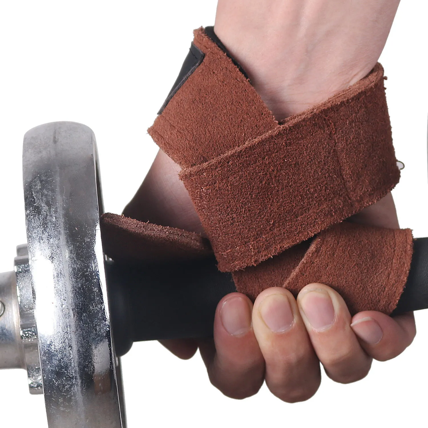 Leather Weightlifting Wrist Strap with Neoprene Cushioned Wrist Padded for Deadlifts Powerlifting Bodybuilding Strength Training 4