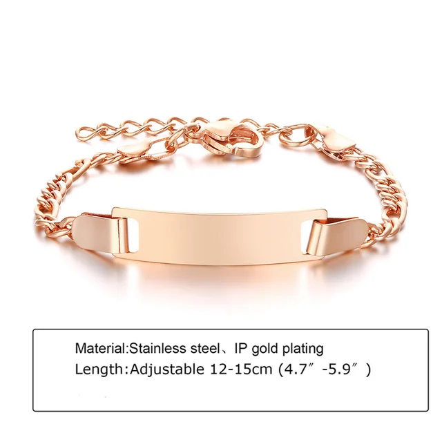 Custom Personalized Name Baby ID Bracelet, Stainless Steel Curb Chain Link Crown Bracelet Newborn Gilrs Boy Gifts Not Allergic BR-798R rose gold