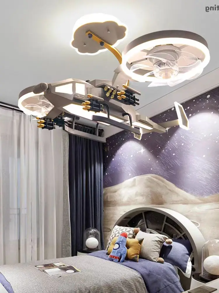 Aircraft fan light, children's room, boy's bedroom, chandelier creative, Avatar combat helicopter model, room lighting decoratio 6