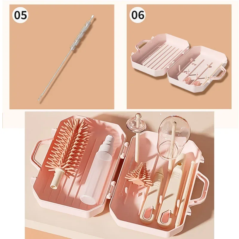 Baby Bottle Drying Rack Portable Cleaner Set with Cup Drain Cleaning Storage Box Silicone Bottle Cleaning Brush Tool Set 6 in 1 baby bottle drying rack,feeding bottle drying rack,bottle drying rack