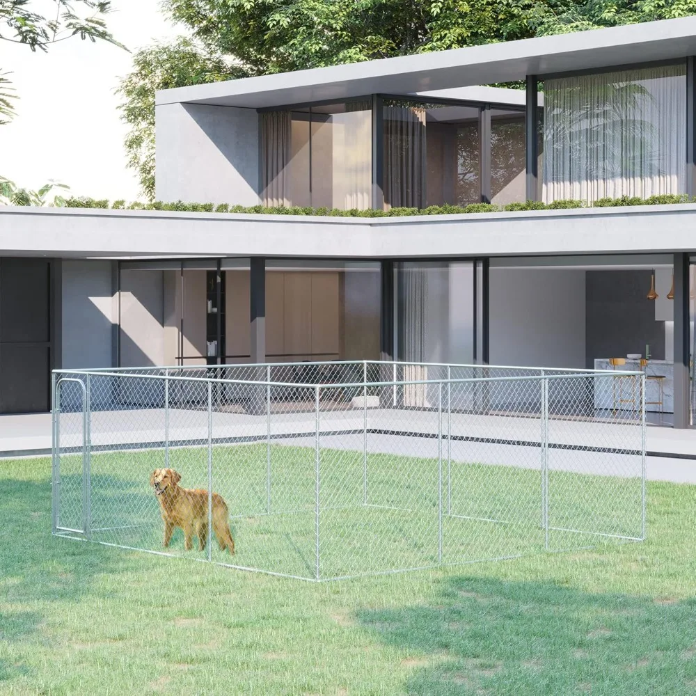 Large Dog Kennel Outside, Heavy Duty Dog Cage, Outdoor Fence Run with Galvanized Chain Link, Secure Lock,