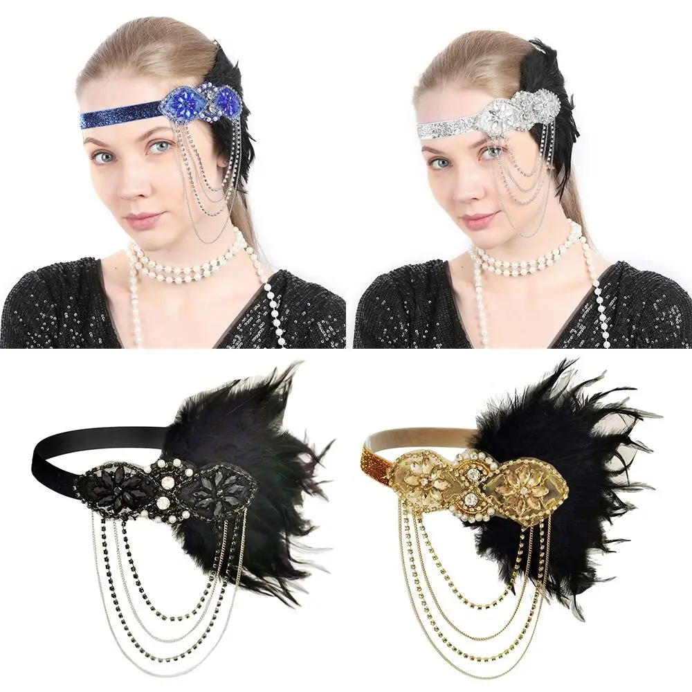 

Party Women Headpiece Hair Band Rhinestone Beaded Sequin Costume Props Feather Hairband Hair Accessories Feather Headpiece