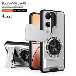 Enhanced Shockproof Phone Case with Sliding Camera Cover and Built - in Kickstand for Vivo V50 Lite 4G (SJZJ silver)